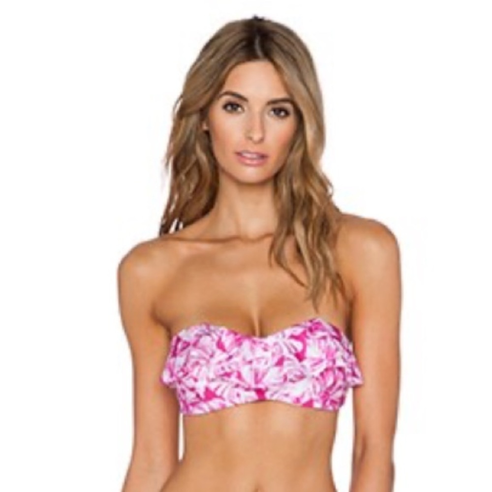 Amuse Society Flora Painted Palm Bandeau Bikini Top in Vivid Magenta NWOT